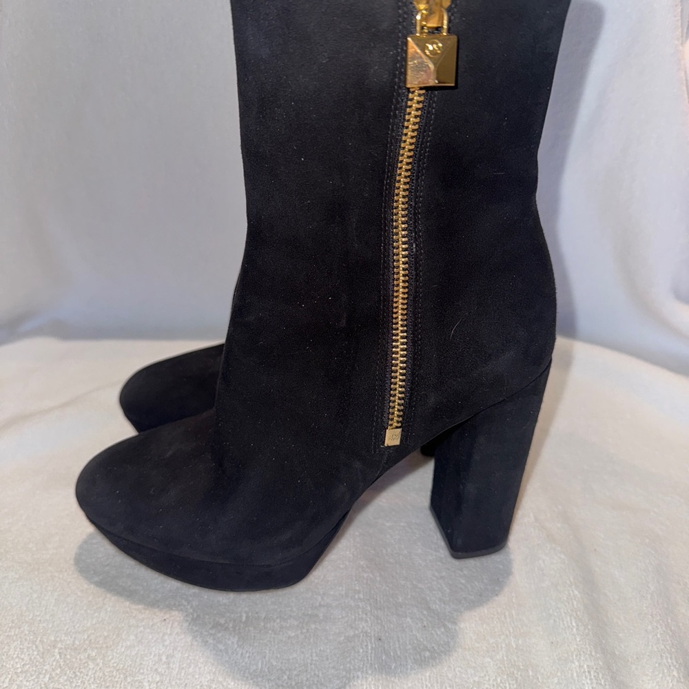 Michael Kors Black Heeled Boots with Gold Zipper